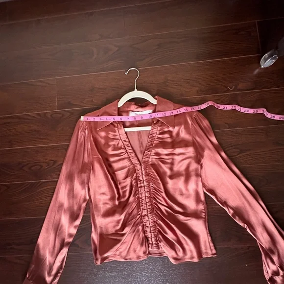 Elegant Satin Ruched Blouse - Rust - Picture 3 of 6